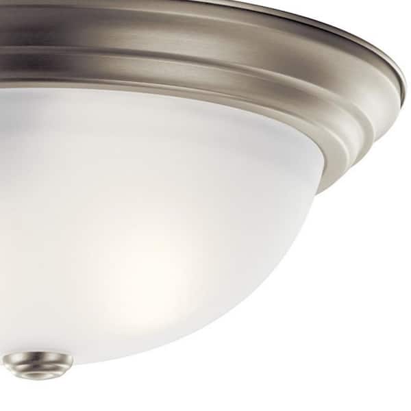 Ceiling Space 15.25 in. 3-Light Brushed Nickel Traditional Hallway Flush Mount Ceiling Light with Stain Etched Glass