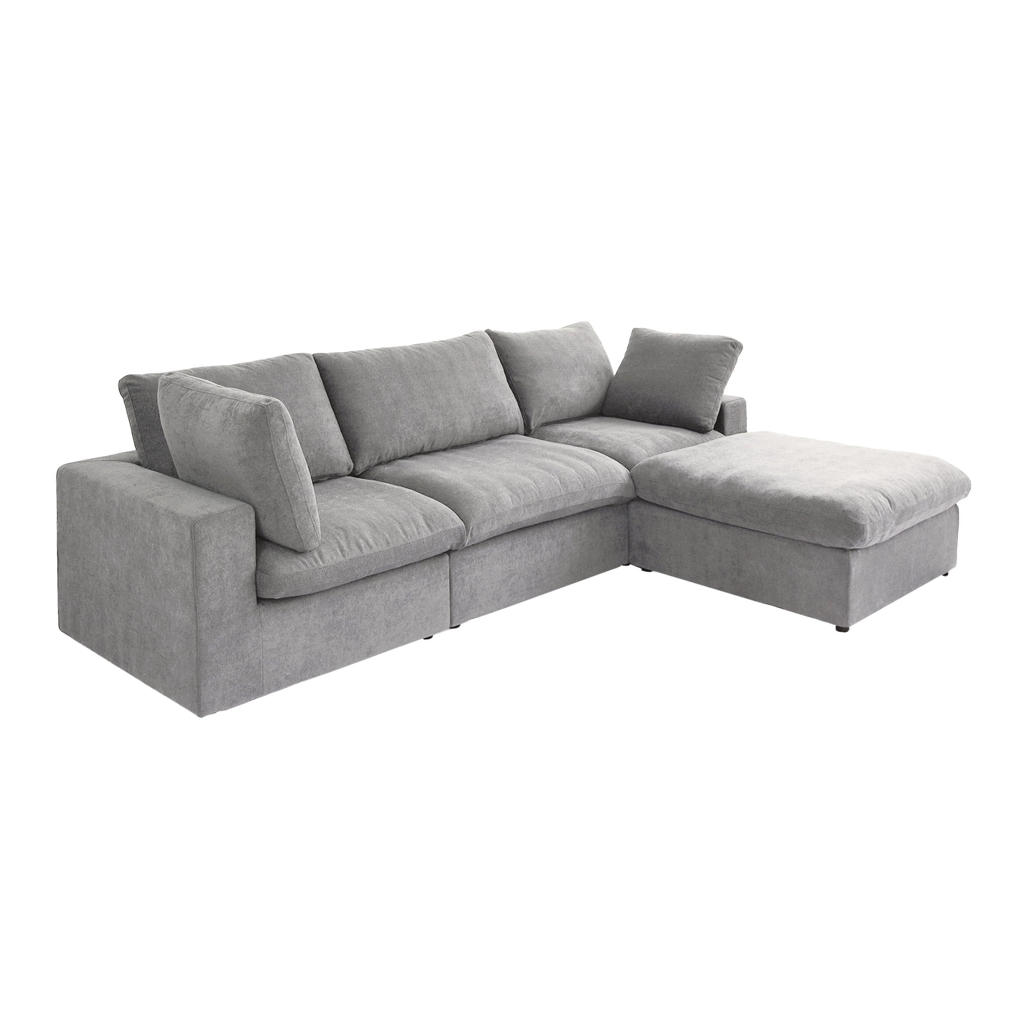 Magic Home Convertible Modular Sectional Sofa Couch,Modern Linen Fabric Sofa Free Combination Couch,L-Shaped Sofa 3-Seat Sofa with Ottoman for Living Room,Apartment and Small Space,Light Gray