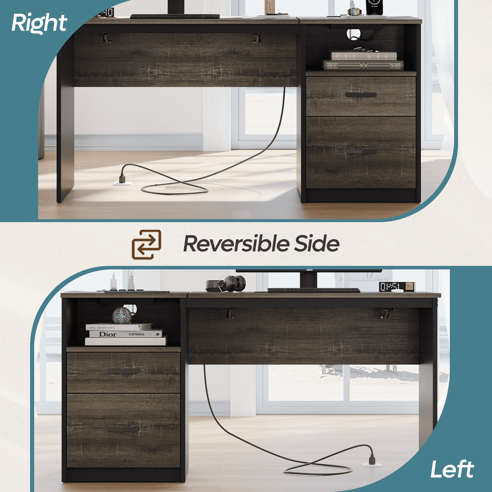Bestier Computer Desk with Drawers Power Outlet  60