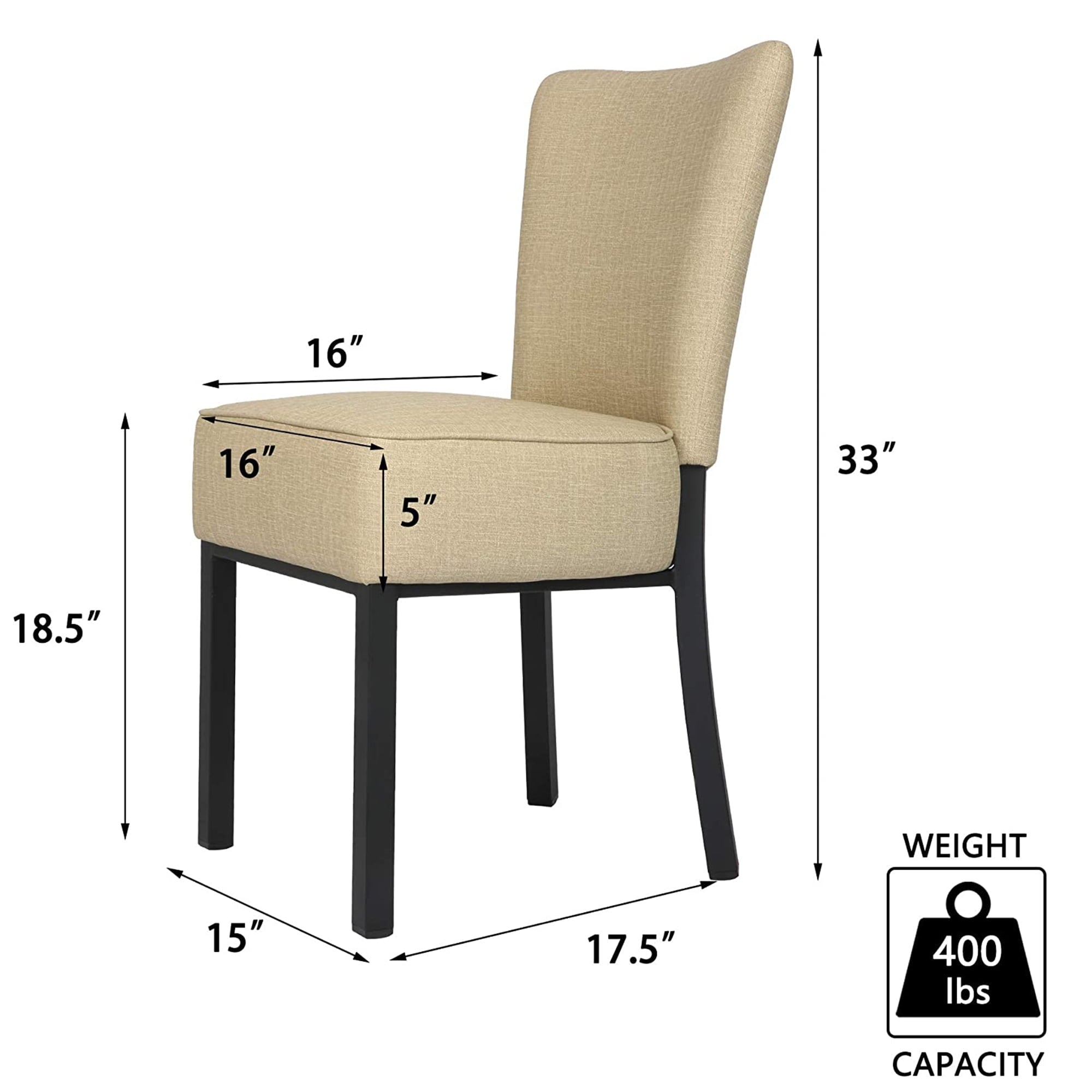 KARMAS PRODUCT Classic Dining Chair Set of 2,Modern Style Family Leisure Chair with Stainless Steel Legs,PU Leather High Back Side Chair,Beige