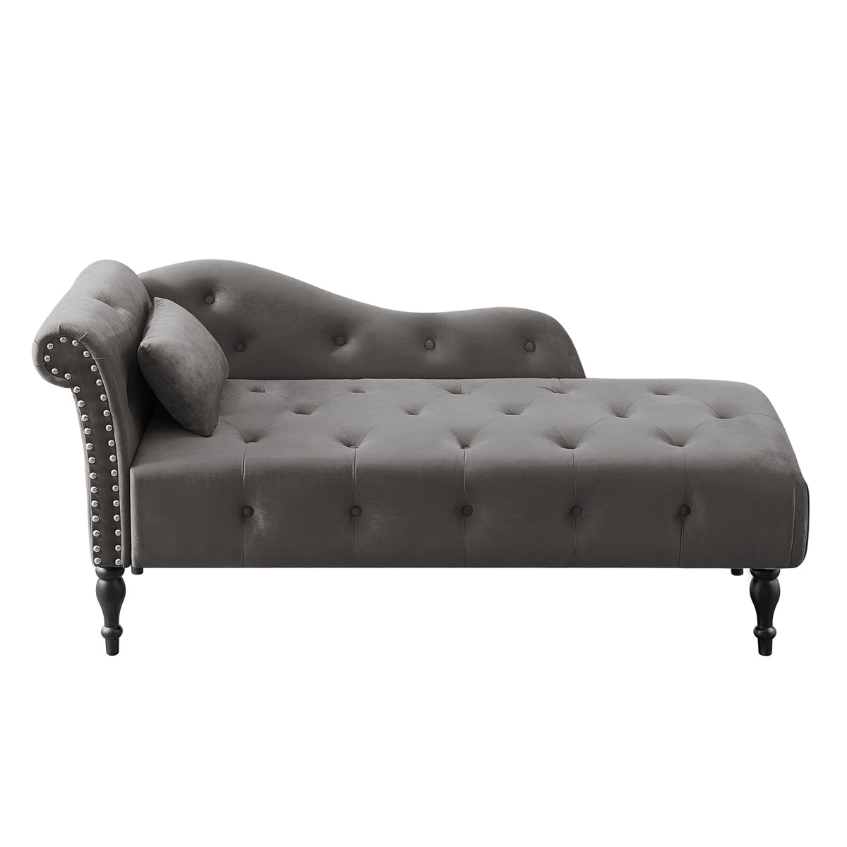 Velvet Chaise Lounge, Rolled Arm Chaise Lounges with 1 Pillow & Solid Wood Legs, 60.6