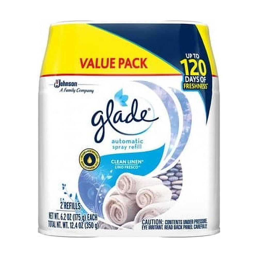 Glade Automatic Spray 2 Refills,&nbsp;Air Freshener, Clean Linen, 2 x&nbsp;6.2 oz