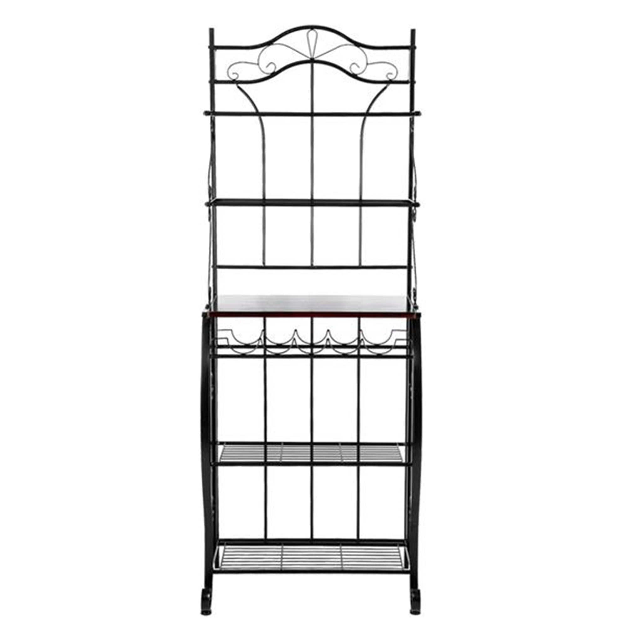 Artisasset 5-Tier Scroll Feet Metal Kitchen Baker's Rack with Wine Holder, Black