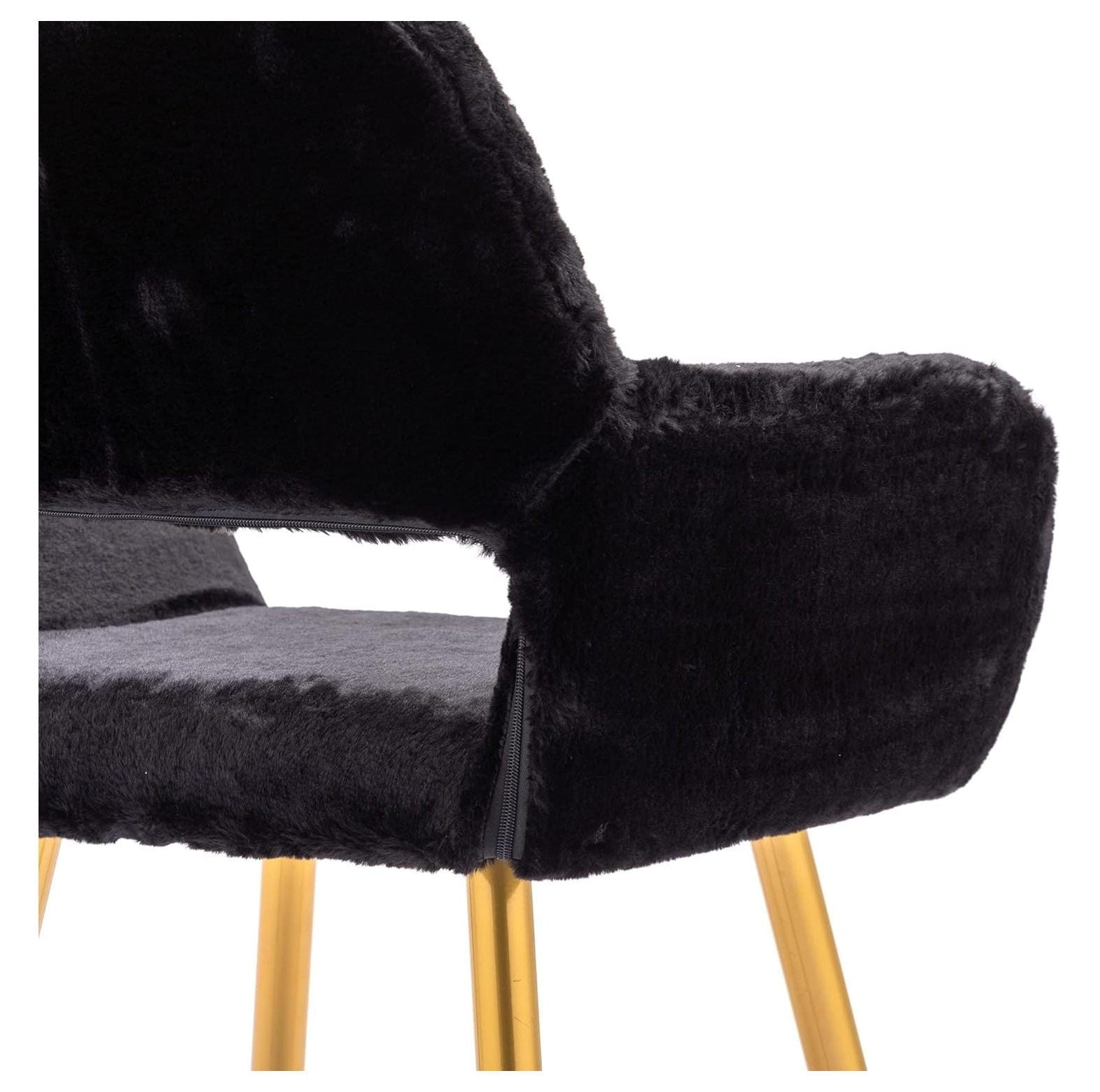 Quexis Furry Desk Chair, -Century Modern Accent Faux Fur Chair for Teen Girls, Comfy Armchair with Wood Look Metal Legs for Living Dining Room, Home Vanity Makeup Office Desk Chair No Wheel, Black