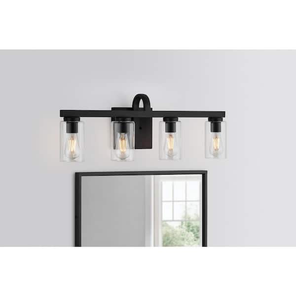 Kendall Manor 29 in. 4 Light Matte Black Bathroom Vanity Light with Clear Glass Shades