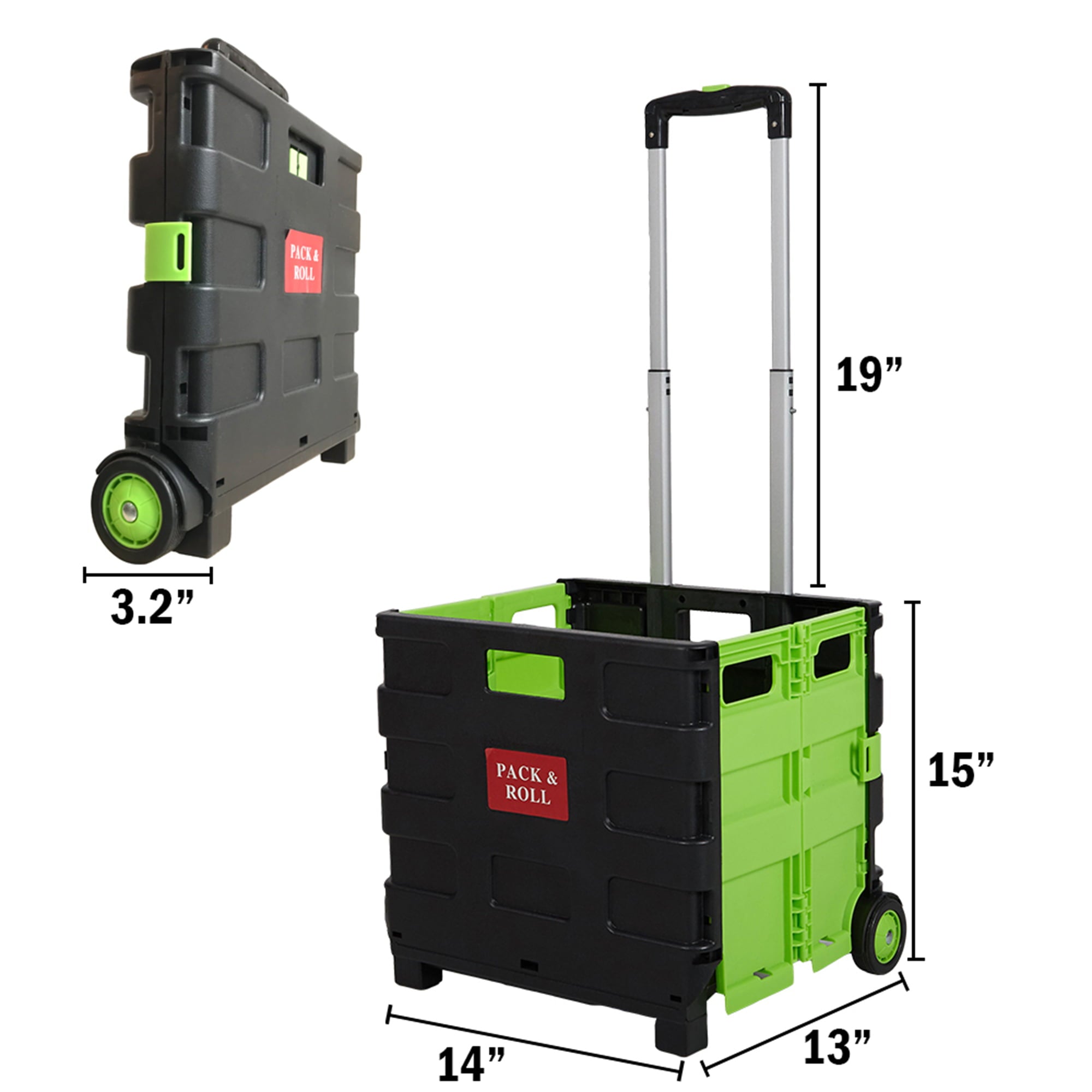 Karmas Product Folding Shopping Cart with Wheels Collapsible Hand Rolling Crate Grocery Cart for File Office Travel, 14 x 15 x 13 Inch, 55 lbs Capacity