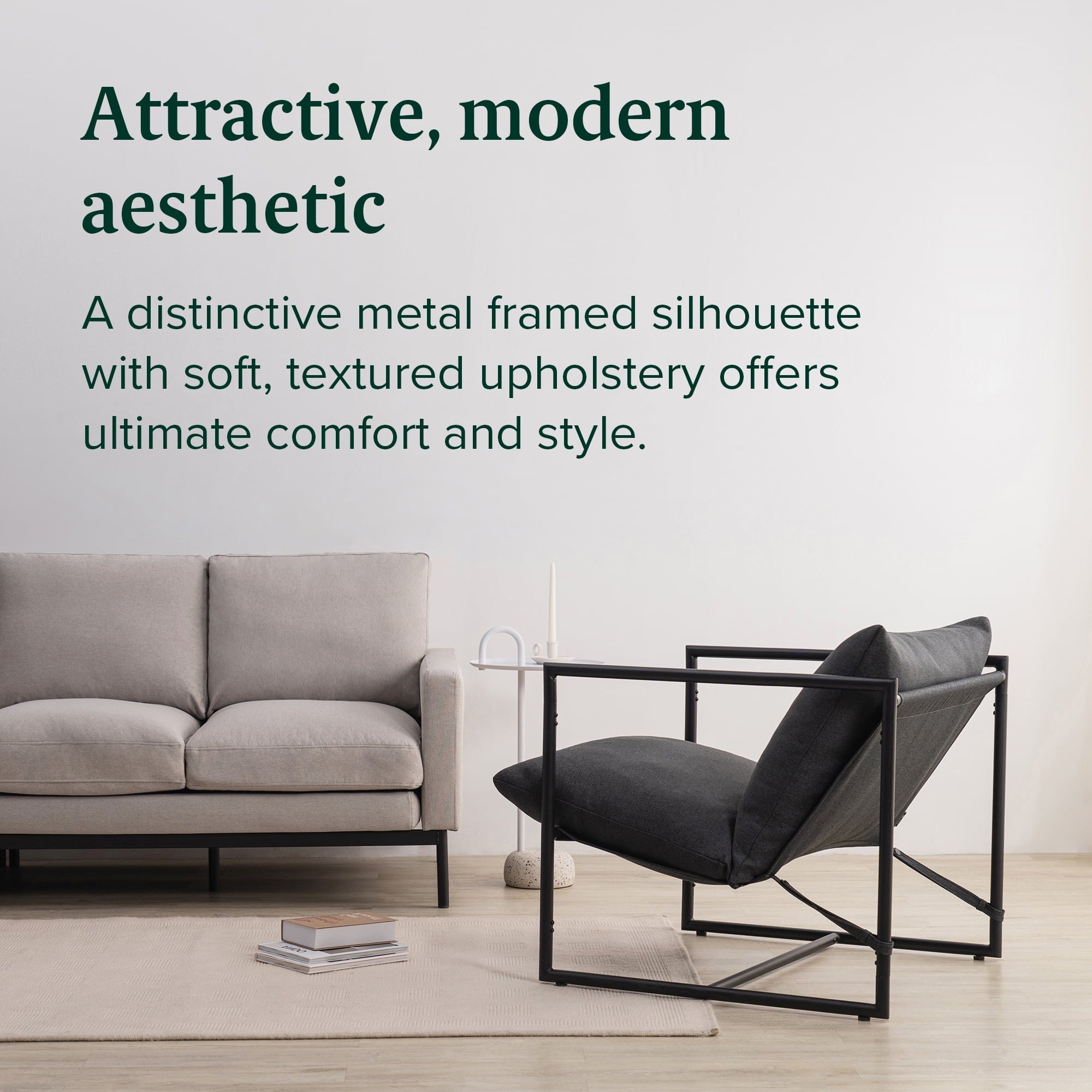 Zinus Aidan Metal Framed Sling Accent Chair, Dark Grey