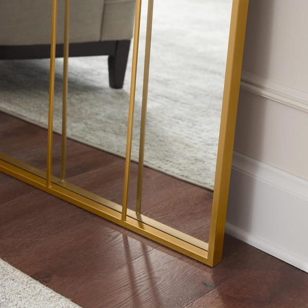 Oversized Gold Metal Frame Windowpane Classic Floor Mirror (70 in. H x 29 in. W)