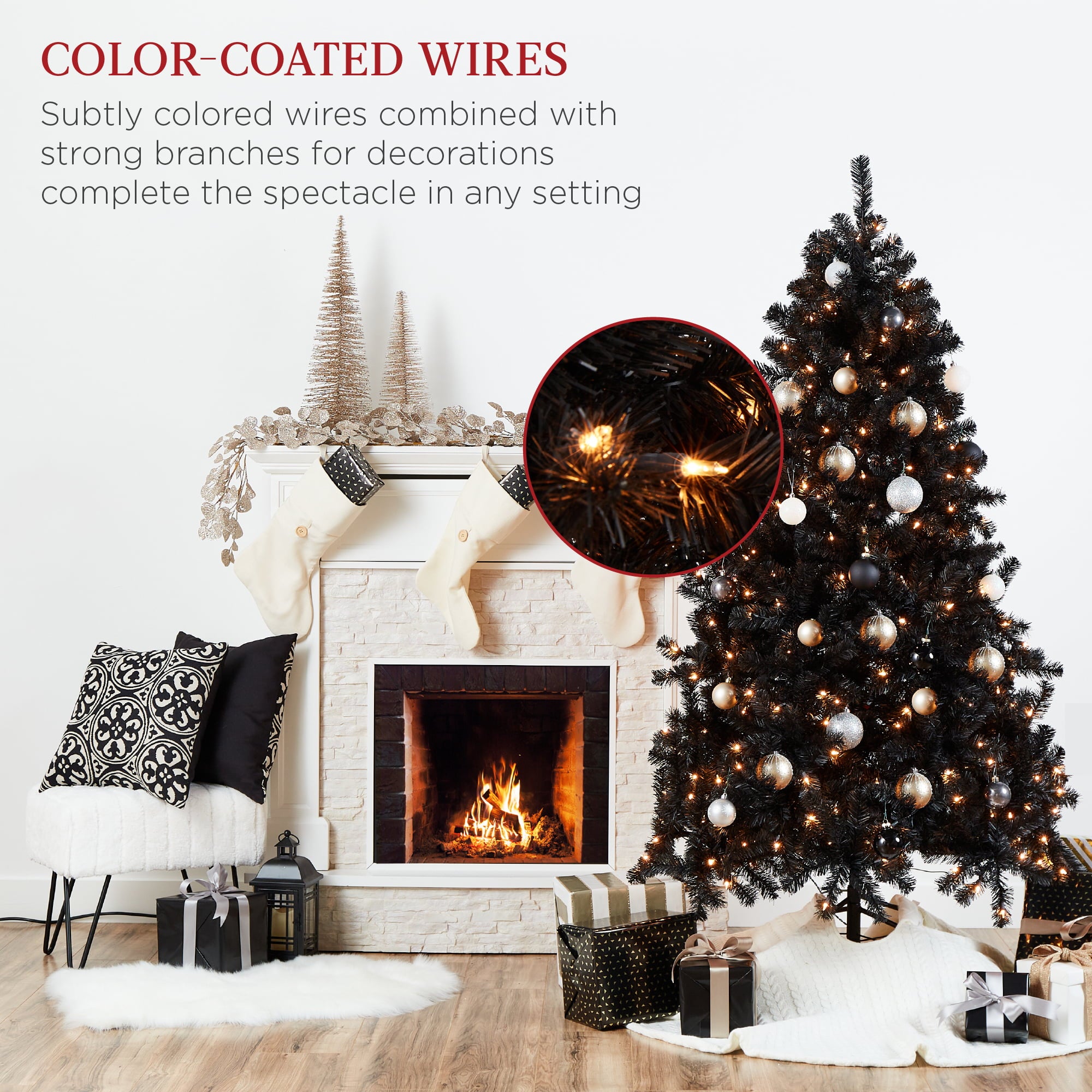 Best Choice Products 6ft Pre-Lit Black Christmas Tree, Artificial Holiday Decoration w/ 947 Branch Tips, 250 Lights