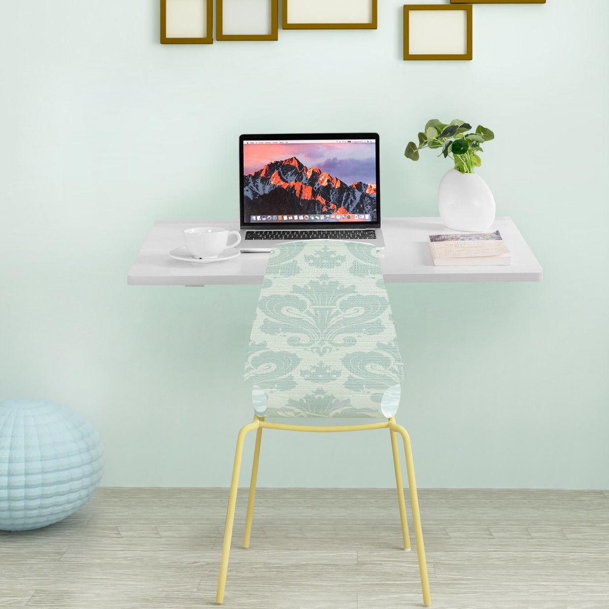 Gymax White Wall-Mounted Drop-Leaf Table Folding Kitchen Dining Table Desk Space Saver