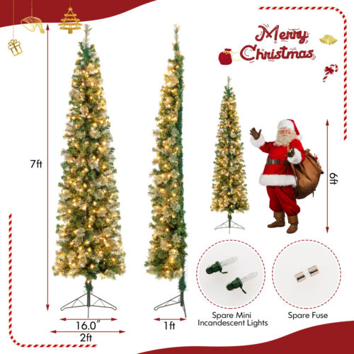 7FT Half Christmas Tree Slim Full Xmas Tree w/403 Branch Tips & 150 Lights Green