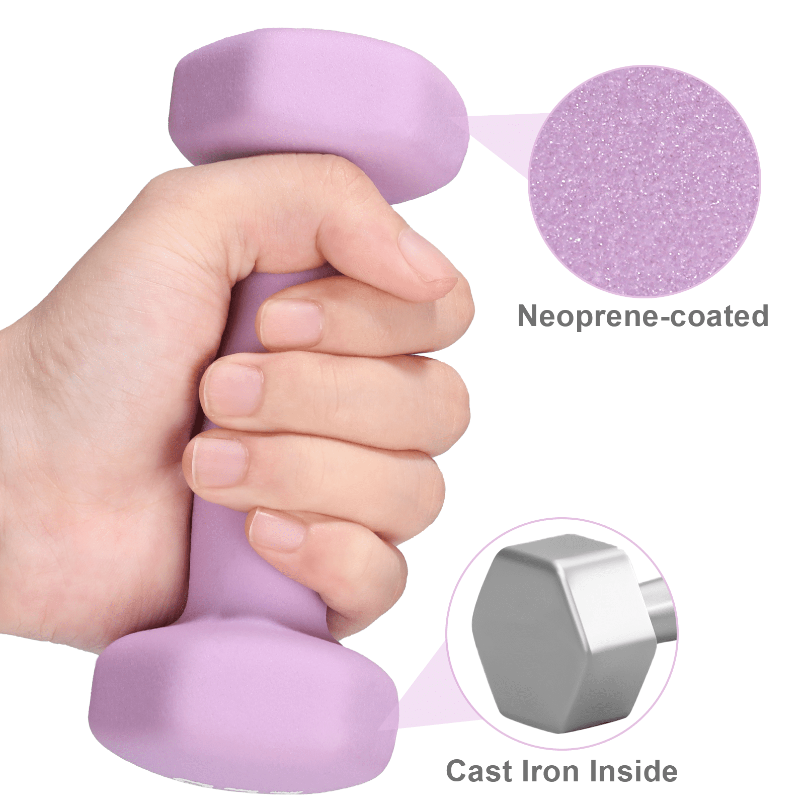 GIKPAL Neoprene Dumbbell with Non Slip Grip for Home Gym, Purple, 2lb Pair