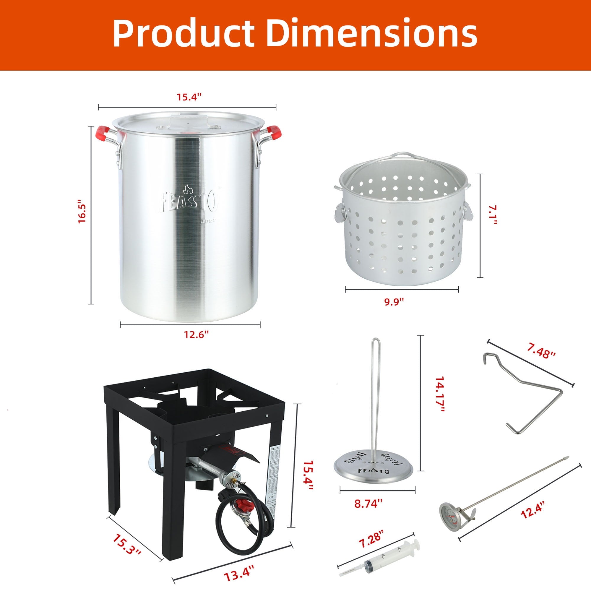 Feasto 30QT Aluminum Turkey Fryer Seafood Boiler Set Outdoor Propane Gas Cooker