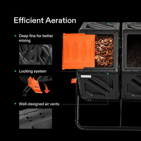 2x 18.5 Gal. Heavy-Duty Dual Chamber Tumbling Composter with A Sliding Door