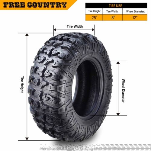 Set 2 Premium Free Country ATV/UTV Tires 25x8-12 25x8x12 /8PR Side Scuff Guard