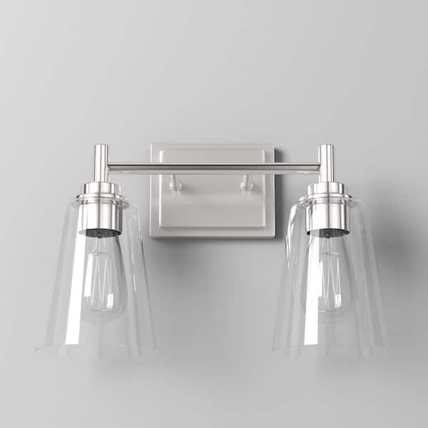 Wakefield 15 in. 2-Light Chrome Modern Vanity with Clear Glass Shades