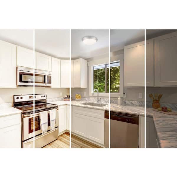 Stetson 11 in. 1-Light Brushed Nickel Integrated LED Selectable CCT Flush Mount with Frosted White Glass Diffuser