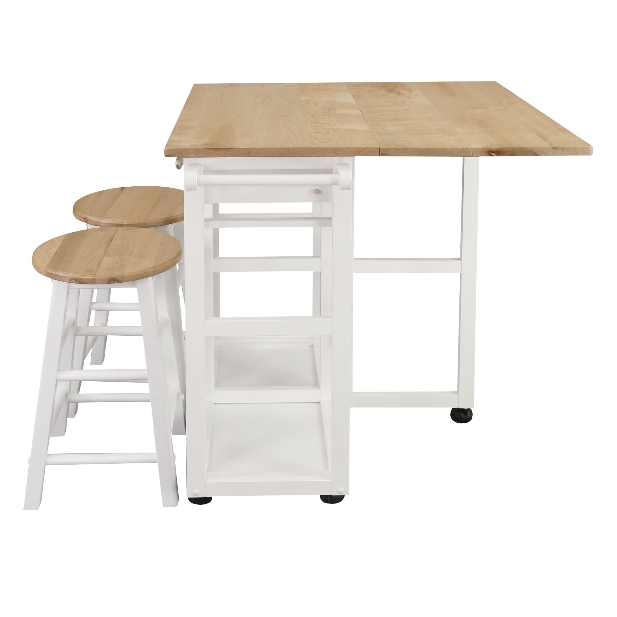 Breakfast Cart with Drop-Leaf Table, American Maple Top, Square - White