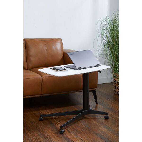 27.5 in. Rectangular White / Black Lift Table Laptop Desk with Locking Casters