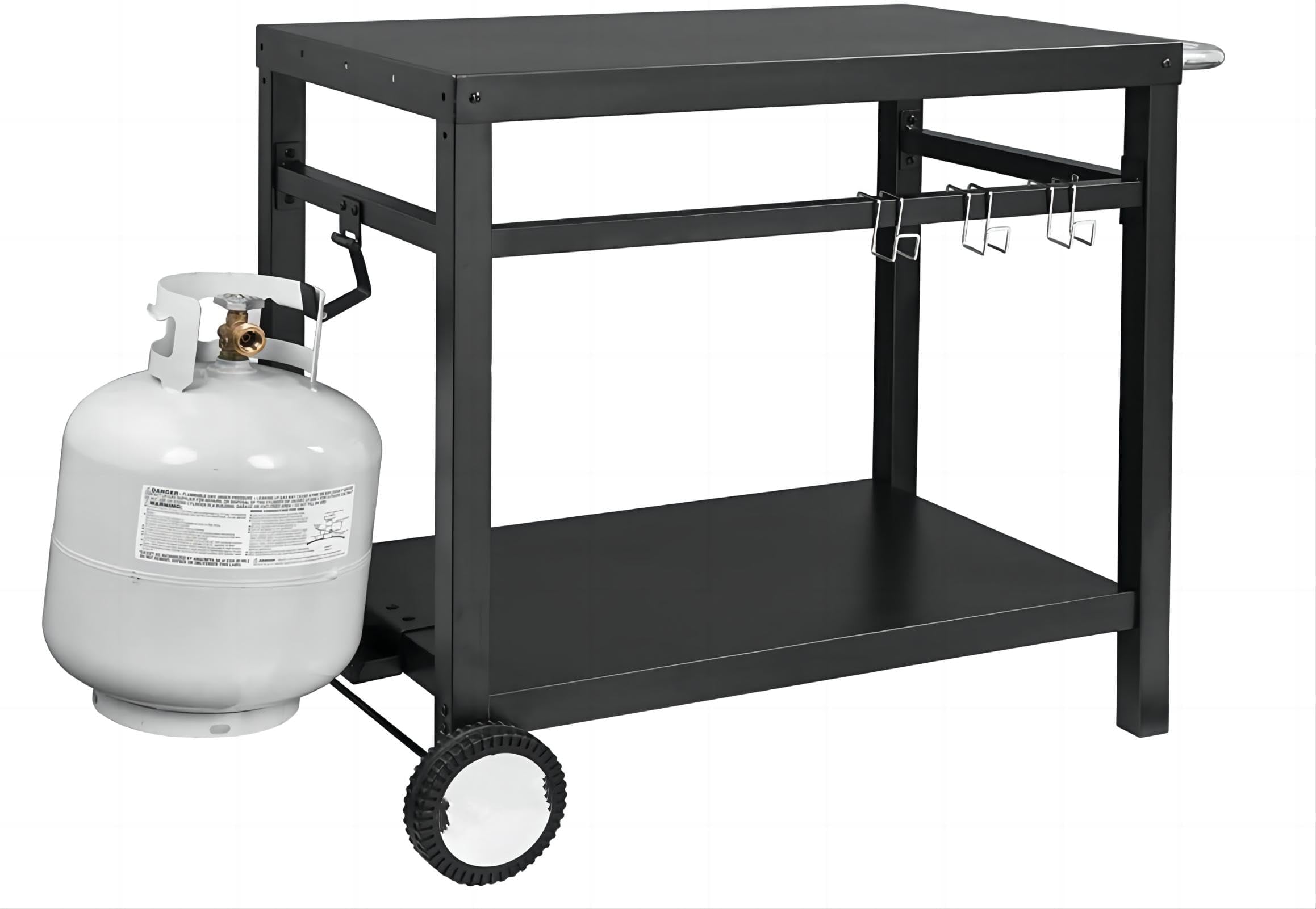 WhizMax Black Grill Cart Pizza Oven Stand, BBQ Prep Table with Wheels & Hooks Outdoor, Side Handle, Double-Shelf Grilling Cart Tabletop Griddle Cooking Station for Bar, Patio, Camping, Home