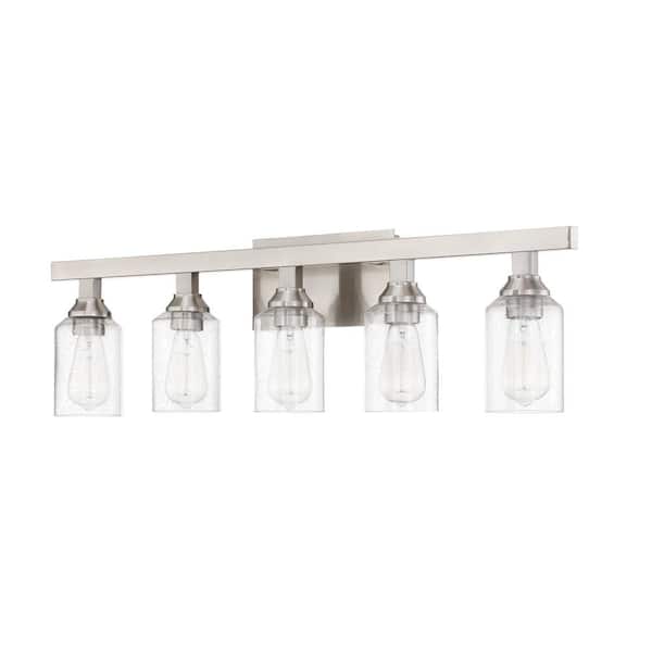 Chicago 35.75 in. 5-Light Brushed Polished Nickel Finish Vanity Light with Seeded Glass