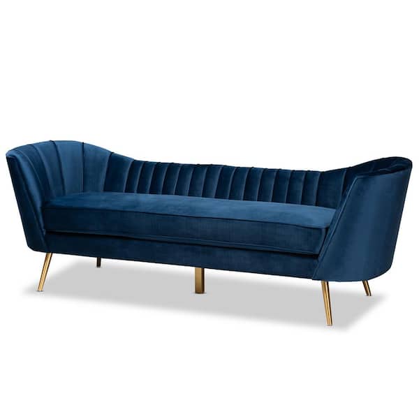 Kailyn 88.6 in. W Navy Blue and Gold Fabric 3-Seat Sofa