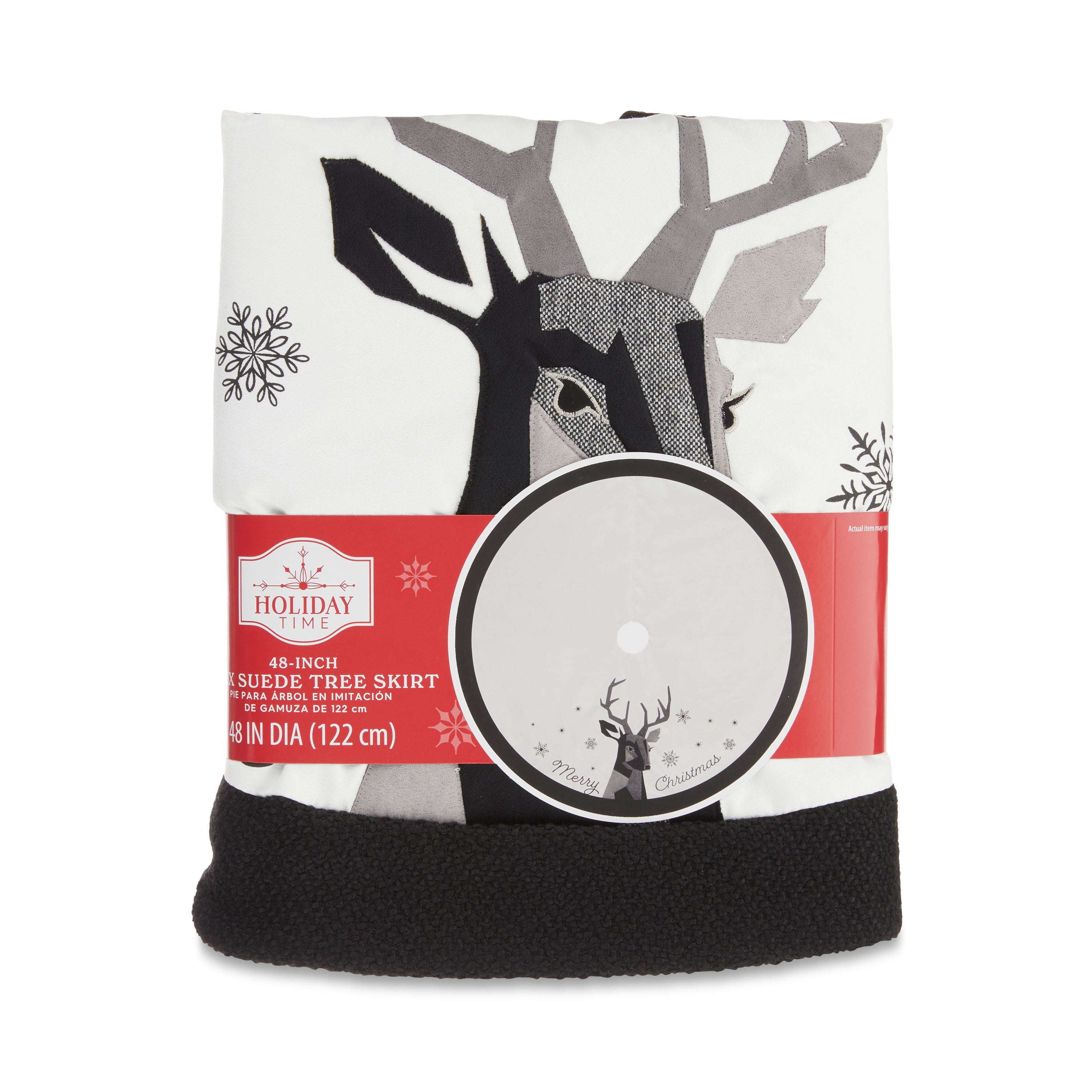 White Geometric Deer Christmas Tree Skirt, 48