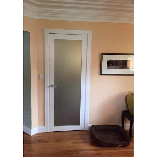 32 in. x 80 in. Single Panel No Bore Frosted Glass White Finished Pine Wood Interior Door Slab
