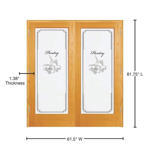 60 in. x 80 in. Both Active Unfinished Pine Pantry Design 1-Lite Frost Prehung Interior French Door
