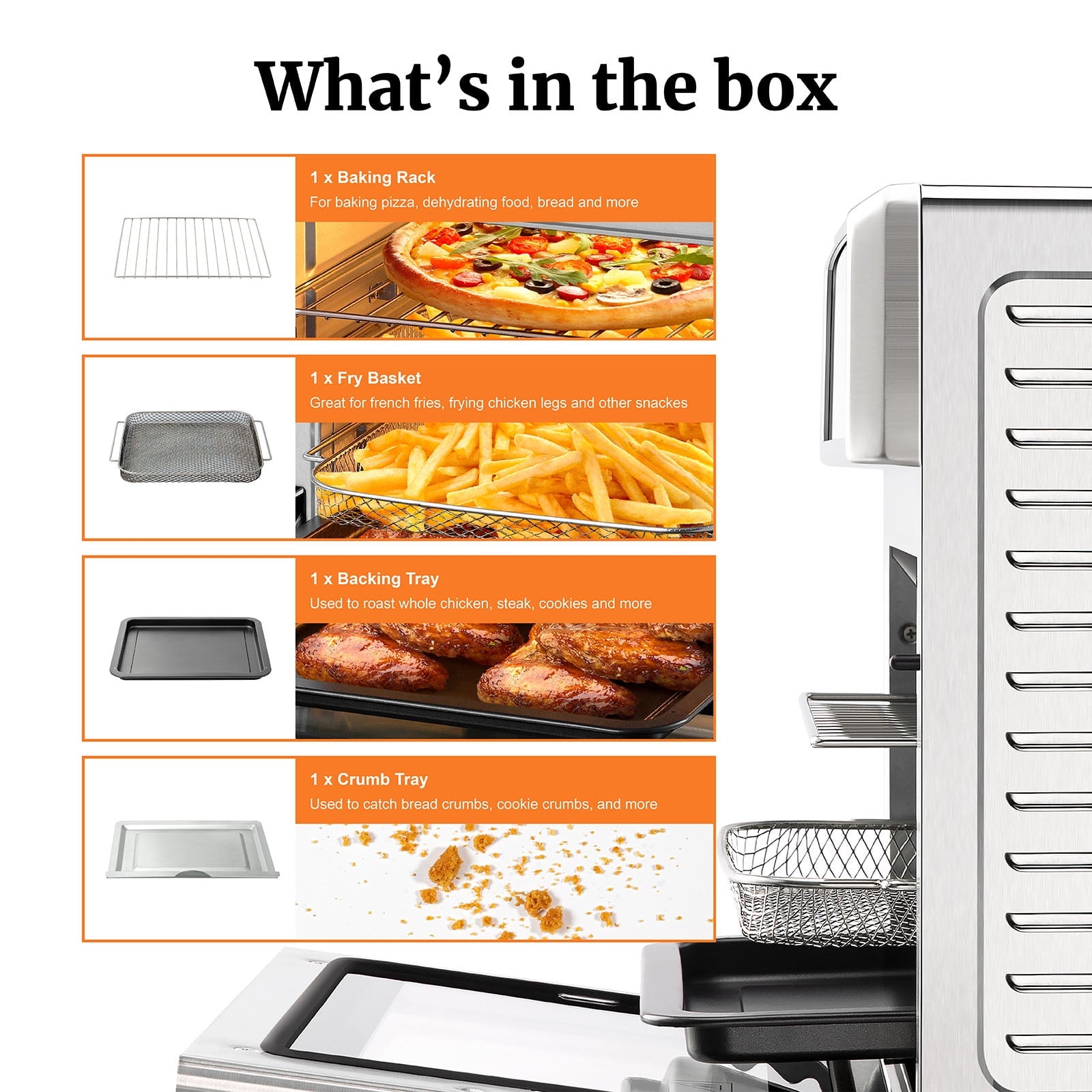 VENTRAY 1700W Convection Countertop Oven, 26QT Electric Air Fryer Toaster , 6 in 1 Oven master, Bake Pan, Broil Rack & Fry Basket included, 12 Cooking Pre-sets