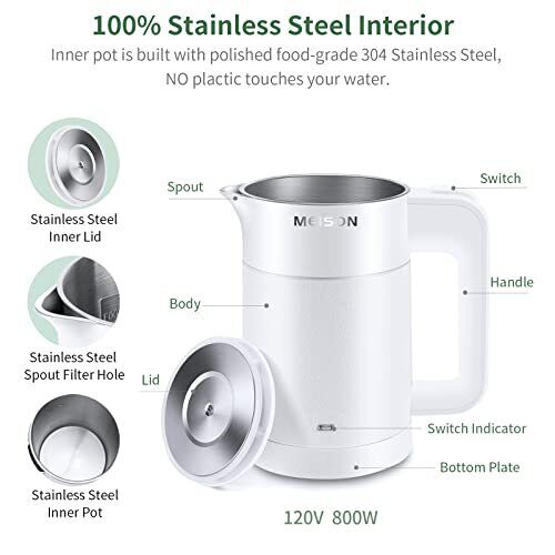 0.6L Small Electric Kettles Stainless Steel, Travel Mini Hot Water Boiler
