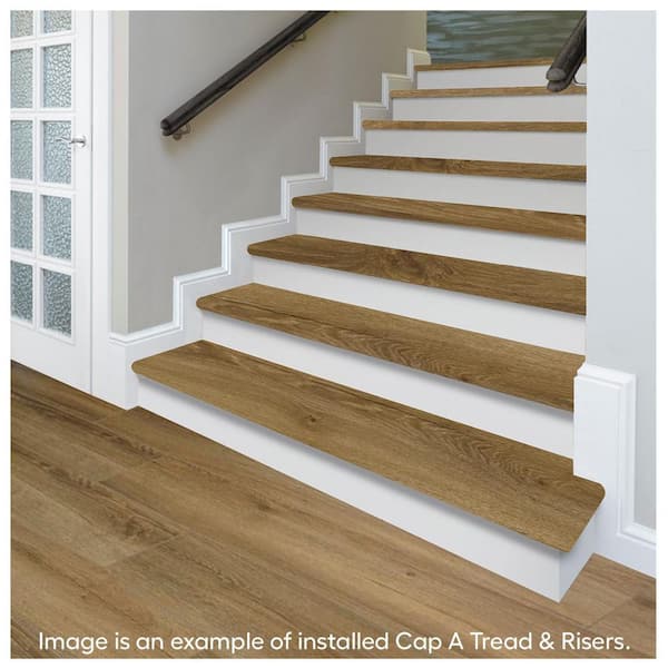 Bronze Belmont Ok/Moose Lk/Tanned Chstr 47in.Lx12.15in.Wx1.69in.T Laminate Stair Tread and Reversible Riser Kit Adhesive