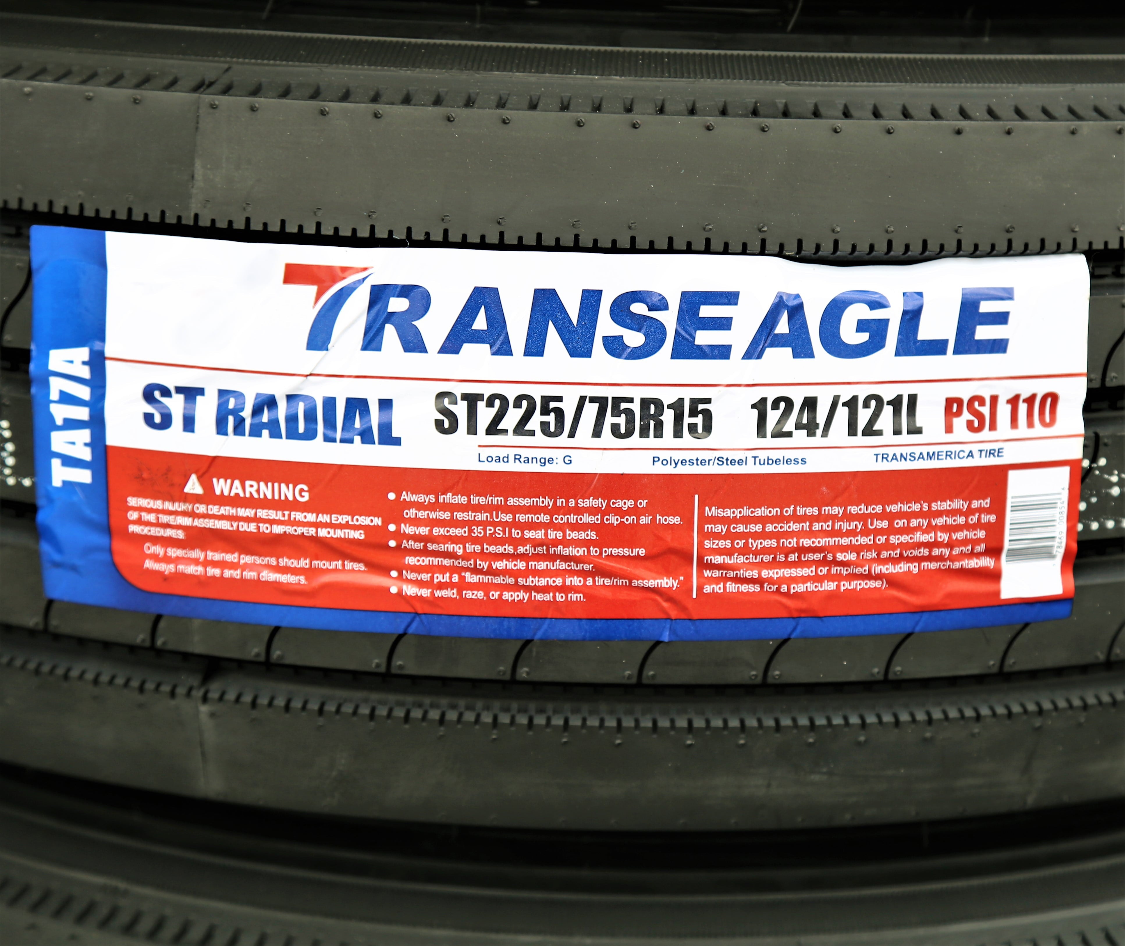 Transeagle All Steel STR Trailer Tire - ST225/75R15 124L LRG 14PLY