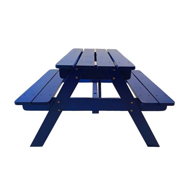 7.8 in. W Blue Natural Rectangles Solid Wood Outdoor Children's Camping Picnic Table, Dining Table