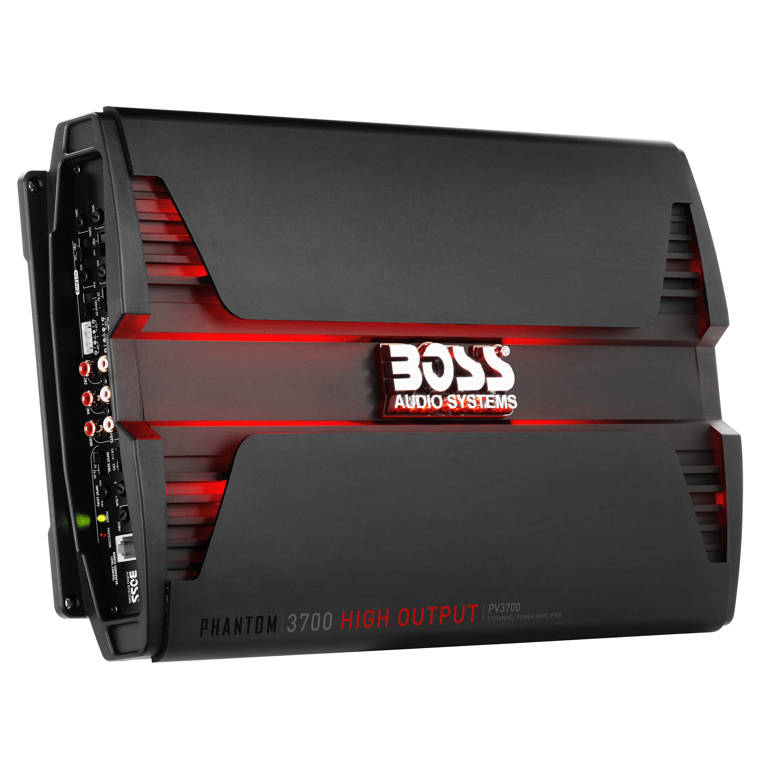 BOSS Audio Systems PV3700 5 Phantom Series Car Audio Amplifier – 3700 High Output, 5 Channel, 2/4 Ohm Stable, Low/High Level Inputs, High/Low Pass Crossover, Full Range, Bridgeable, Subwoofer