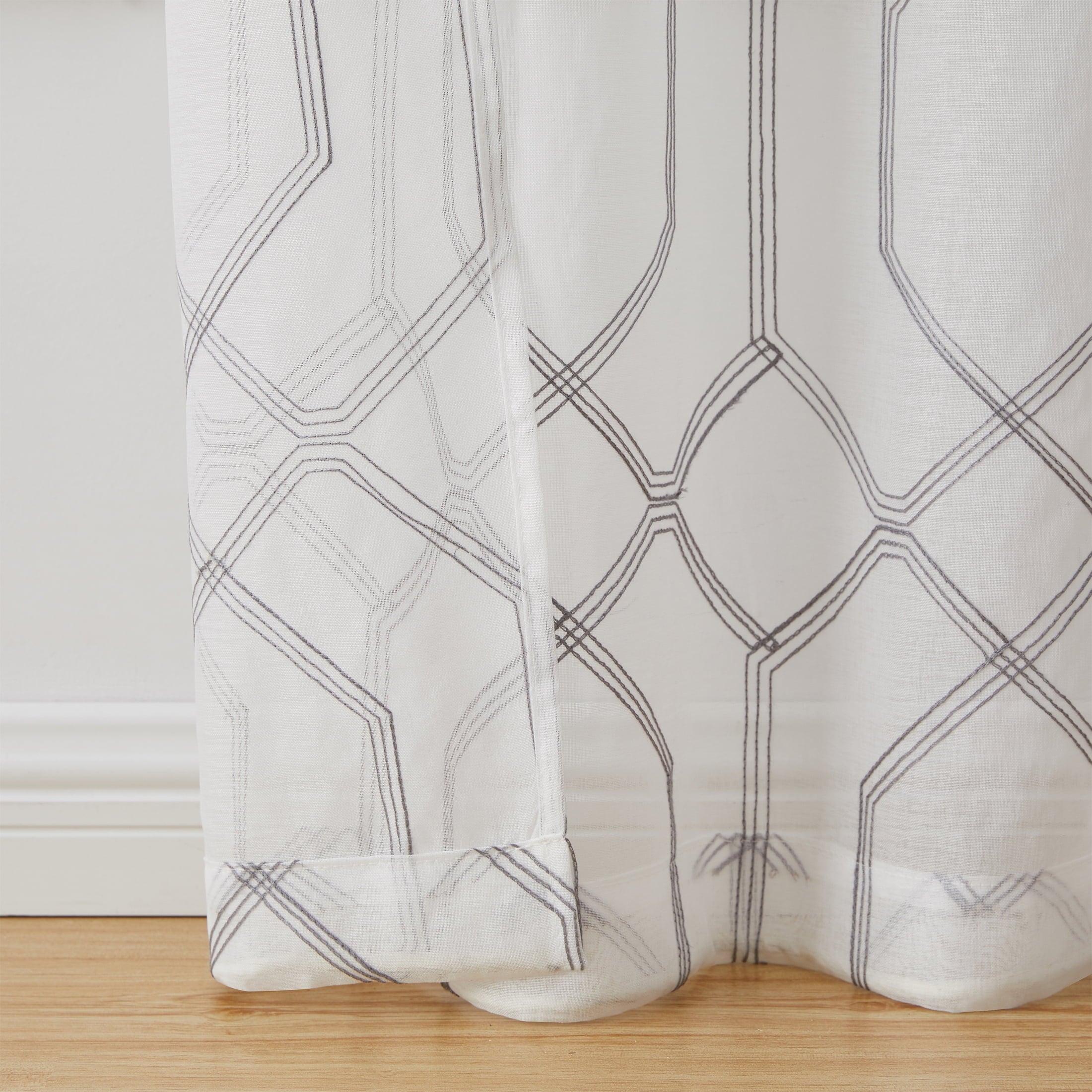 Mainstays Modern Gray Geometric Rod Pocket Sheer Curtain Set, 28