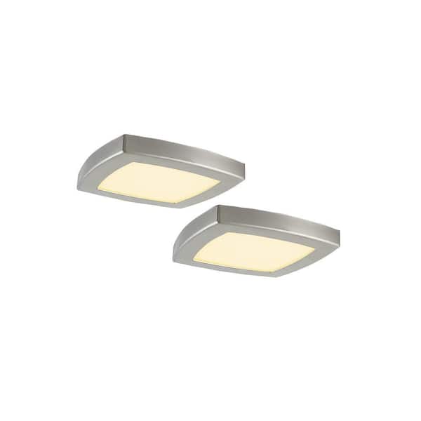 Square 12 in. Brushed Nickel Selectable LED Flush Mount (2-Pack)