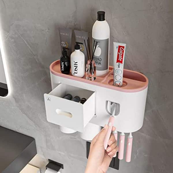 Wall-Mounted Toothbrush Holders with Automatic Toothpaste Dispenser - Multifunctional Space-Saving Design with Squeezer
