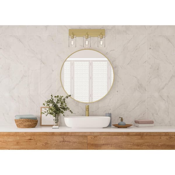Regan 21 in. 3-Light Brushed Gold Vanity Light with Clear Glass Shades