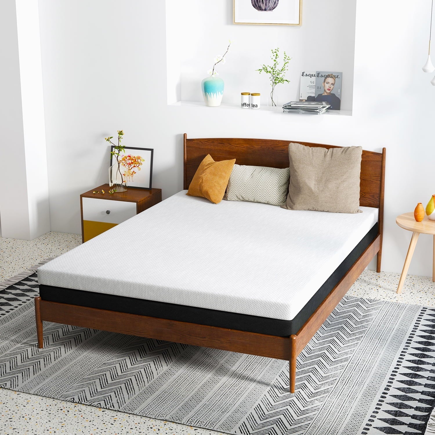 2 in 1 Twin Mattress, 6 inch Memory Foam Mattress, Bed Mattress with Cover, Pressure Relieving Mattress Topper, White