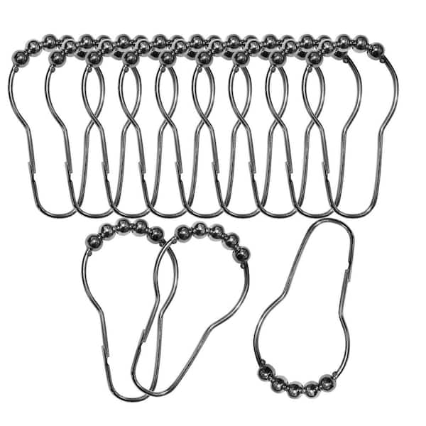 70 in. x 72 in. Solid Navy Textured Microfiber Shower Curtain Set with Beaded Rings