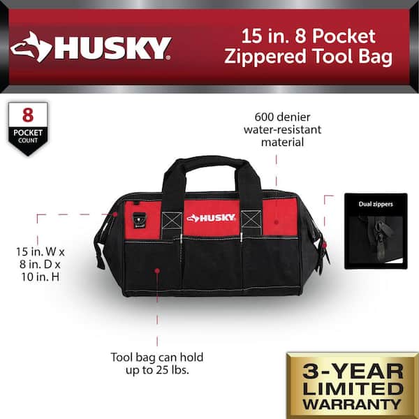 15 in. 8 Pocket Zippered Tool Bag