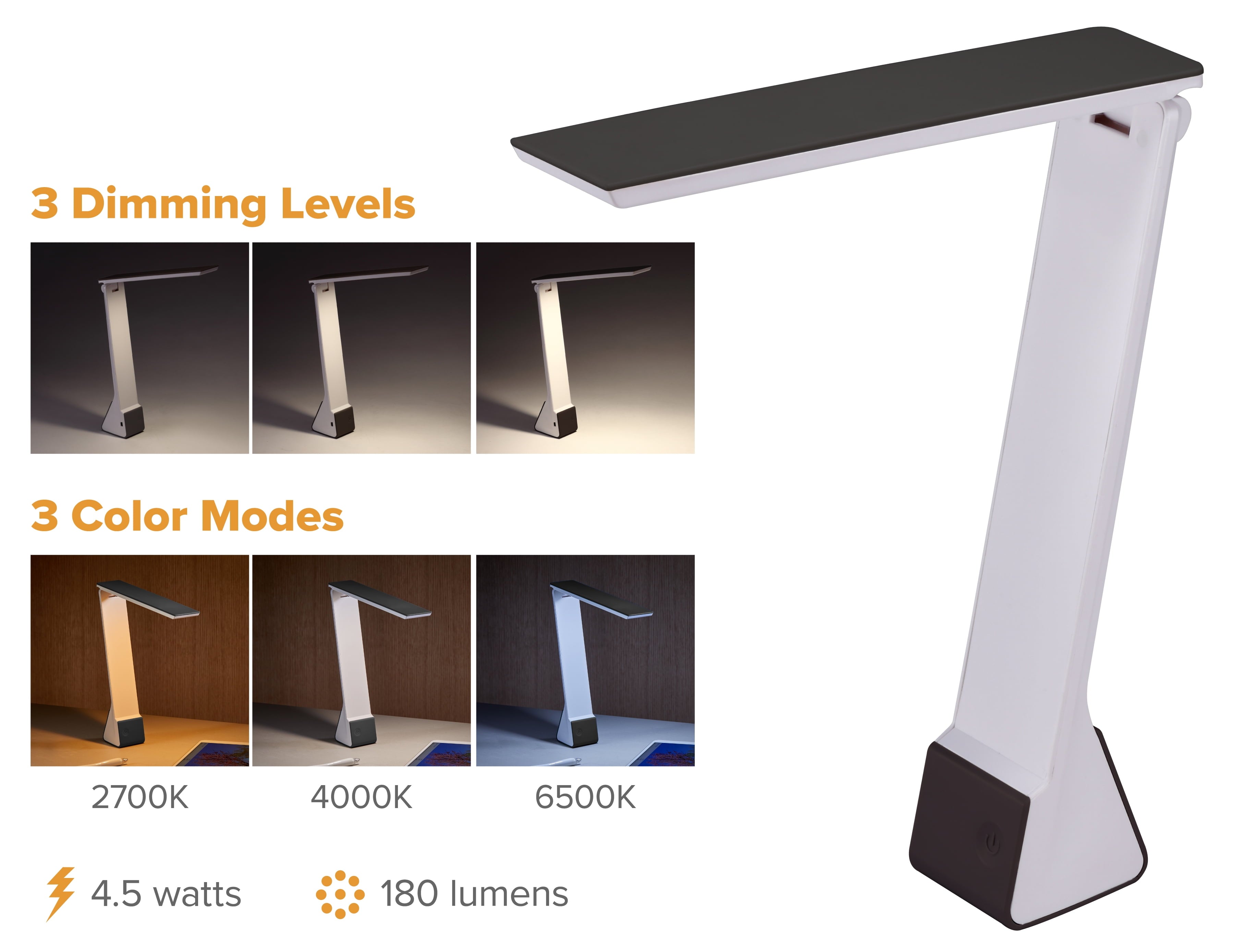 Bostitch Konnect Battery Powered LED Foldable Desk Lamp, Black