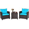 Costway 3PCS Patio Rattan Furniture Set Cushioned Conversation Set Sofa Coffee Table Red