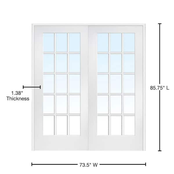 72 in. x 84 in. Both Active Primed Composite Glass Clear Glass 15 Lite True Divided Prehung Interior French Door