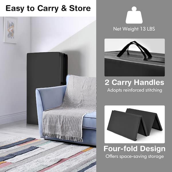 Black 48 in. x 96 in. x 2'' Gymnastics Mat Thick Folding Panel Aerobics Exercise Gym Fitness (32 sq.ft.)