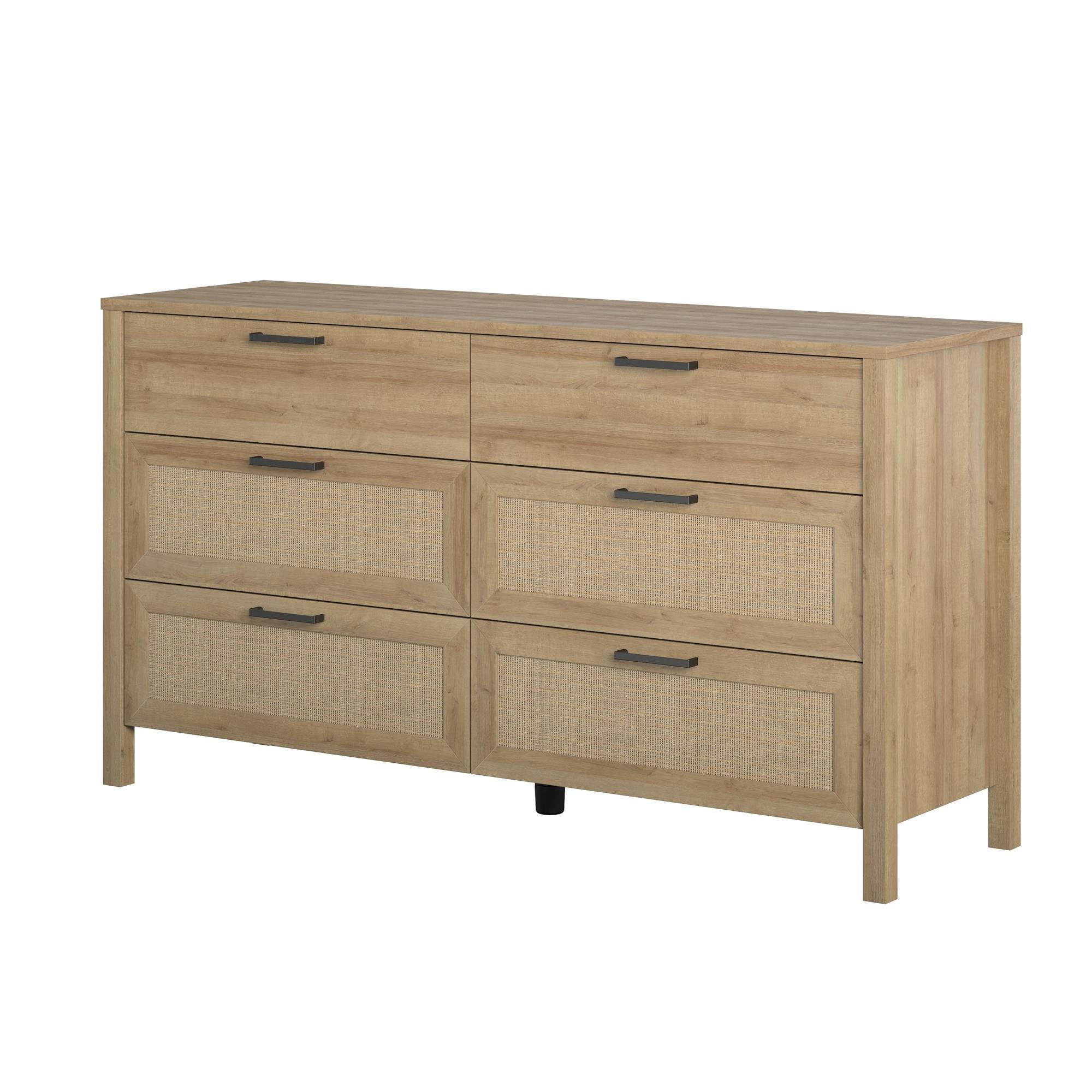 Queer Eye Wimberly 6 Drawer Dresser, Natural with Faux Rattan