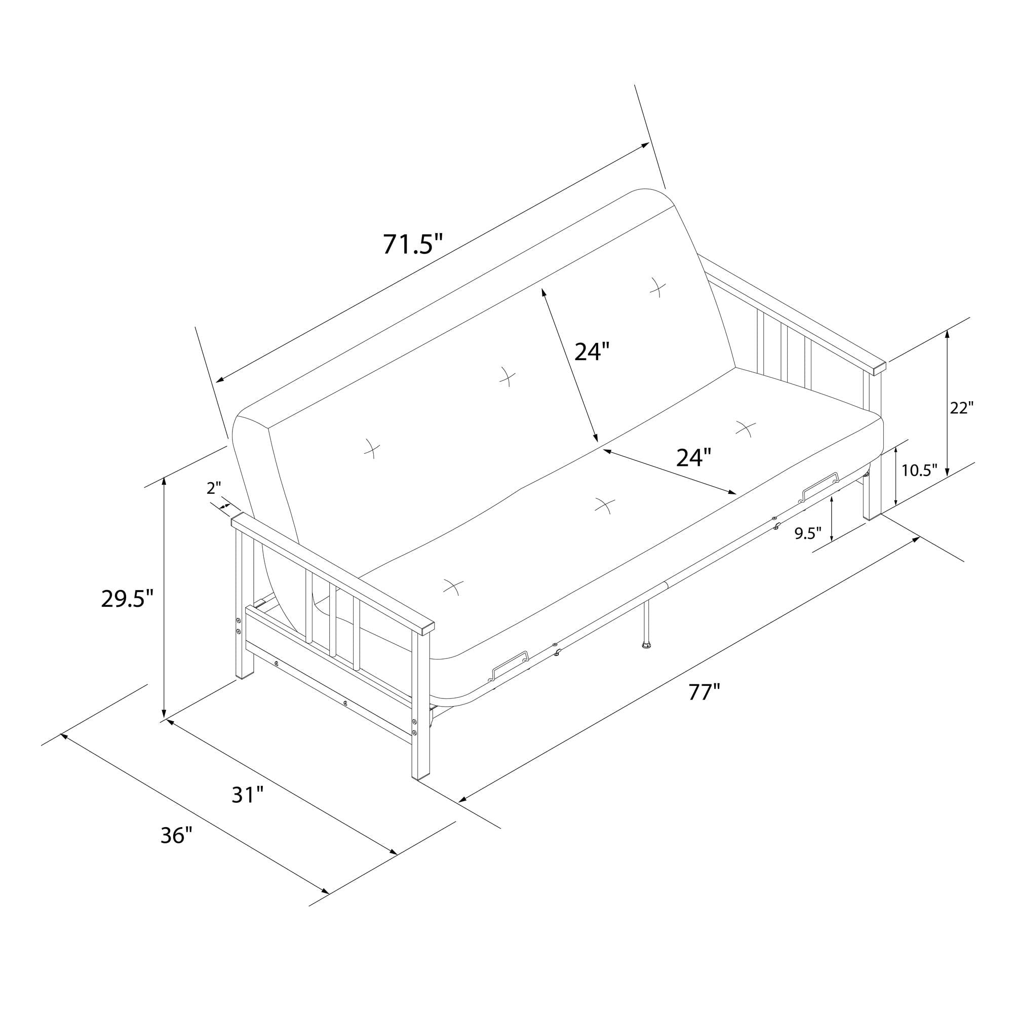DHP Harlow Full Metal Arm Futon with 6-Inch Thermobonded High Density Polyester Fill Black Microfiber Mattress