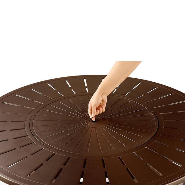 44 in. x 44 in. Brown Round Aluminum Propane Fire Pit Table with Glass Beads, 2 Covers, Lid, 55,000 BTUs