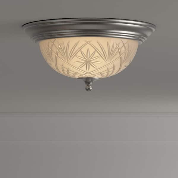 Kilbourne 13 in. 2-Light Satin Nickel Flush Mount with Clear Glass Shade